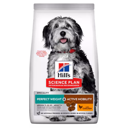 Hill's Canine Adult - Science Plan - Perfect Weight Mobility - Medium - Chicken - voorkant verpakking
